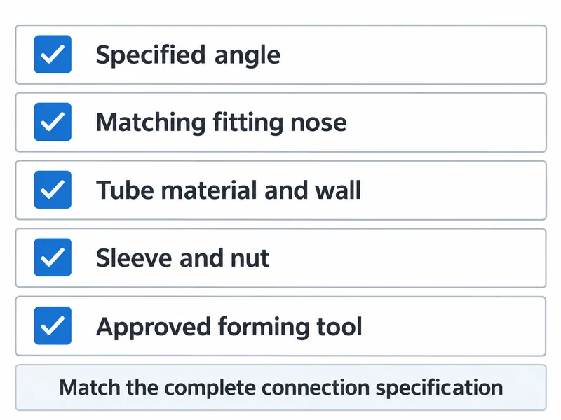 Text checklist for complete 37 degree flare connection specification