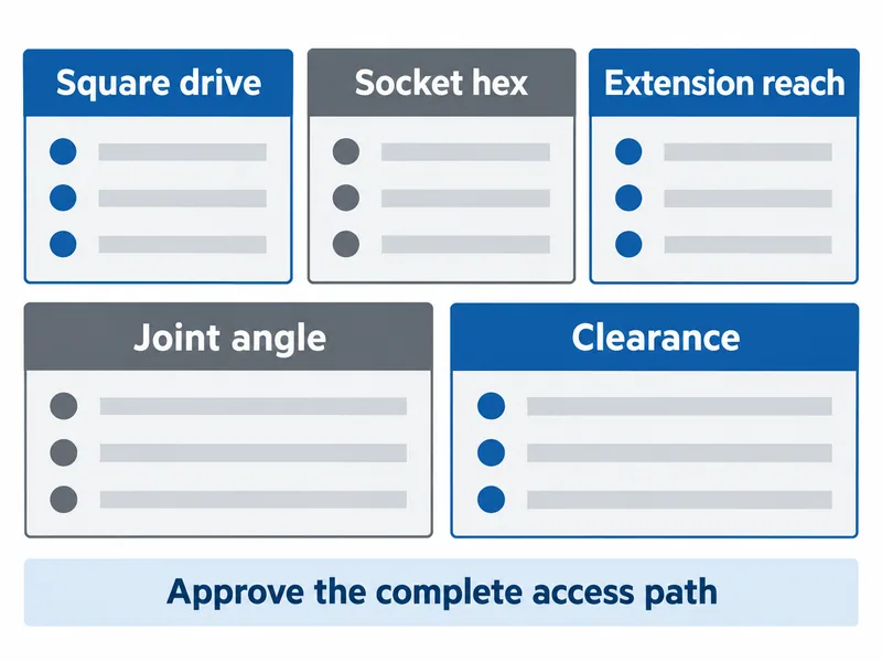 Labeled diagram of square-drive socket extension and joint alignment through an access path