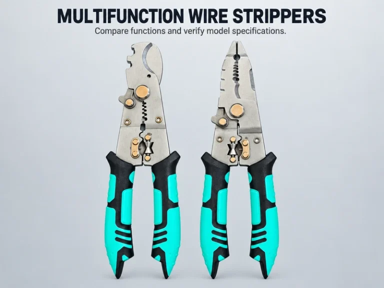 Two turquoise-and-black multifunction wire strippers with different jaw profiles