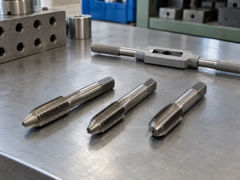 Three cutting taps with distinct lead lengths displayed for inspection