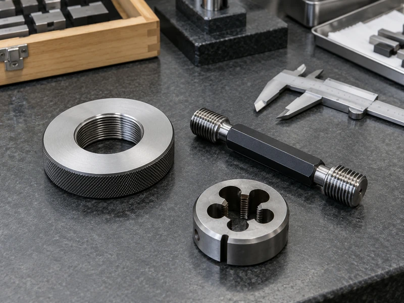 Thread gauges and thread chaser arranged for QC inspection