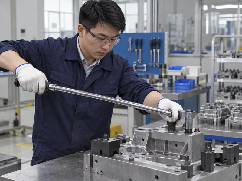 Technician using a torque wrench on a controlled assembly