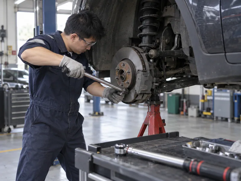 Automotive repair bay using breaker bar and torque wrench