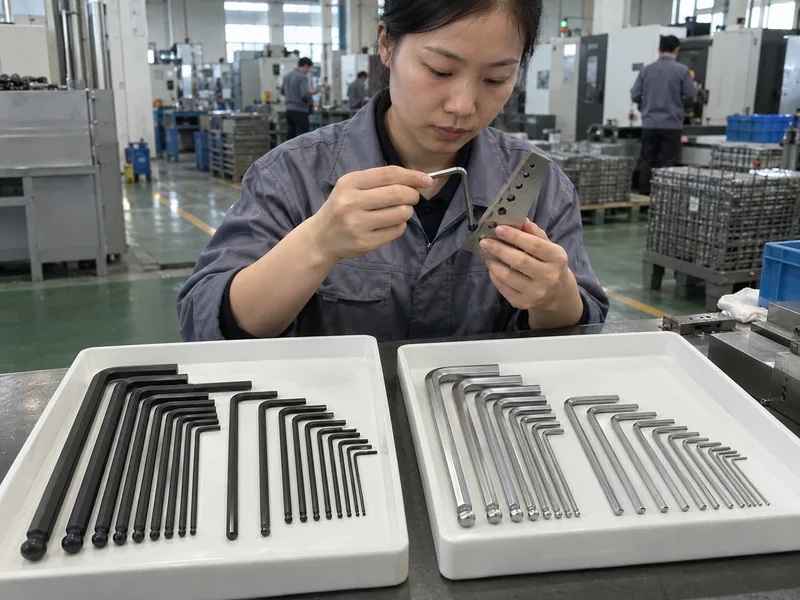 Separate metric and inch Allen key trays arranged for tool range inspection