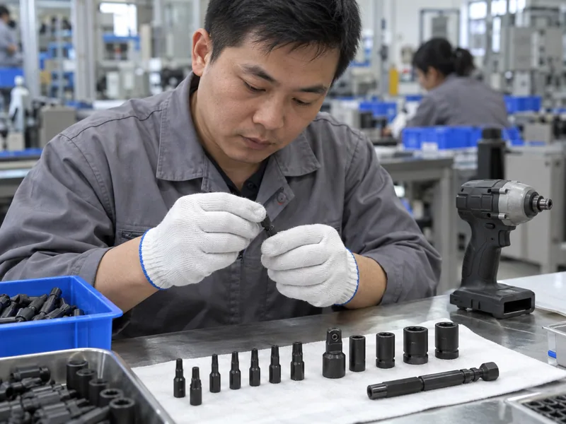 Impact-rated Torx and Allen bits and sockets inspected at a Chinese factory QC station