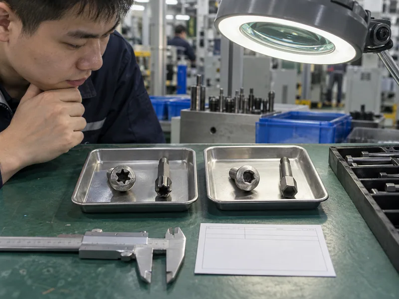 Damaged Torx and Allen sample fasteners isolated for controlled repair assessment