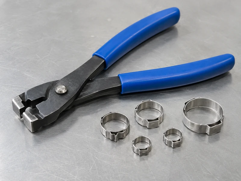 Ear-clamp crimping pincers and separate single-ear metal clamps