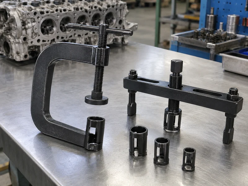 C-frame valve spring compressor and a bridge-type compressor kit