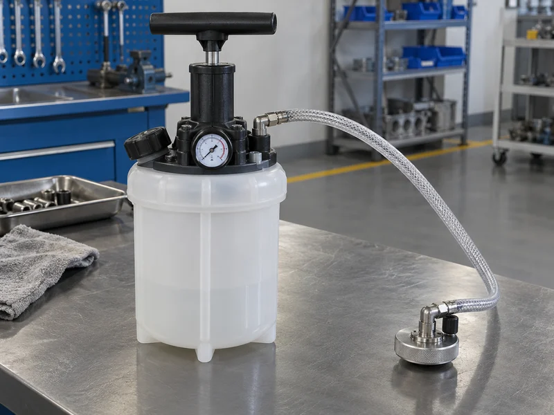 Unbranded hand-pump pressure brake bleeder with hose and separate reservoir cap